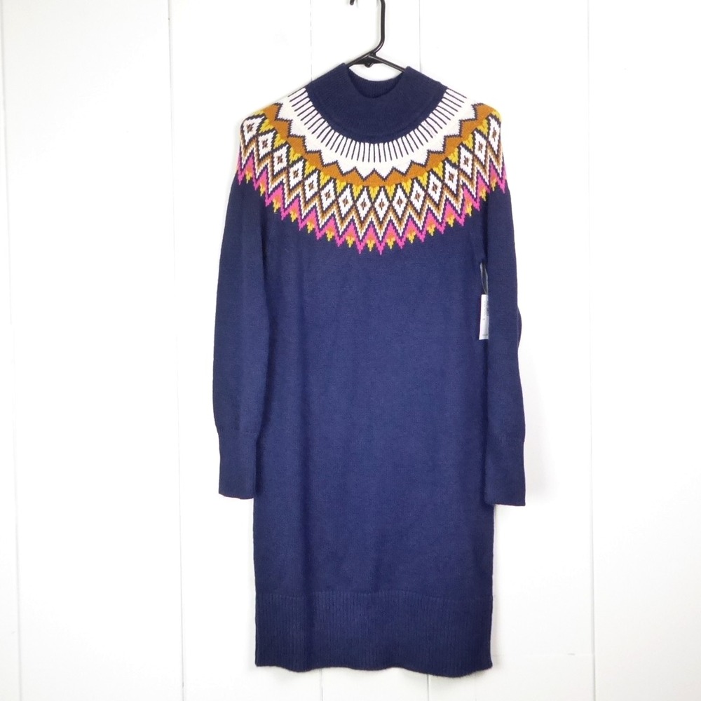 Old Navy Dress Womens SZ XS Sweater Knit Long Sleeve Crew Neck Fair Isle NWT